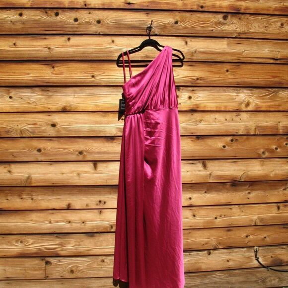 Mac Duggal 26654 Gathered One Shoulder Satin Faux Wrap Gown Dress - Picture 11 of 16